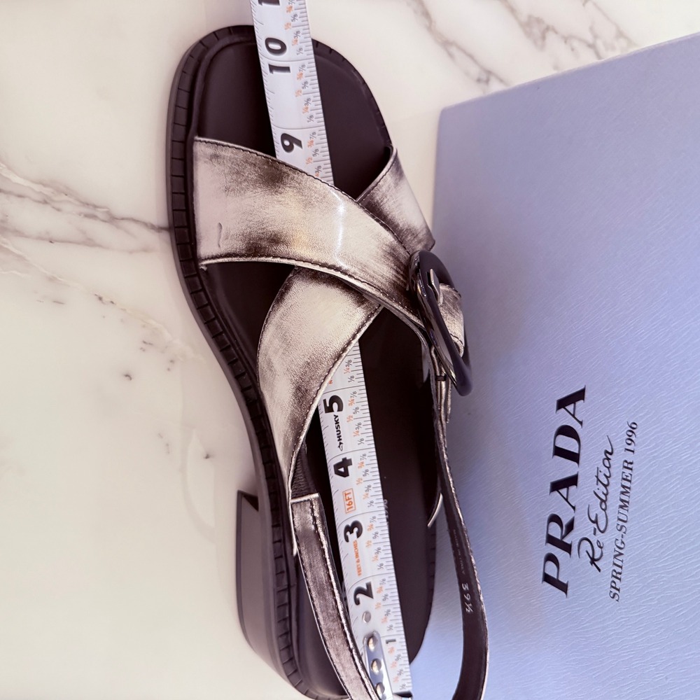 Prada 1X962N Women White/Black Leather slingback sandals shoes size 39.5 US 9.5 - Picture 14 of 14